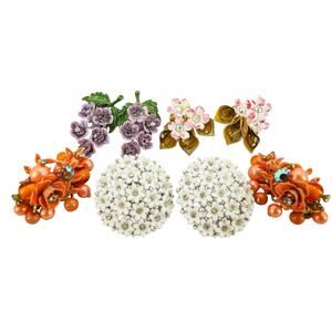 Lot Flower Power Clip On Earrings Incl Enamel Filigree Back Cluster Beads Lisner